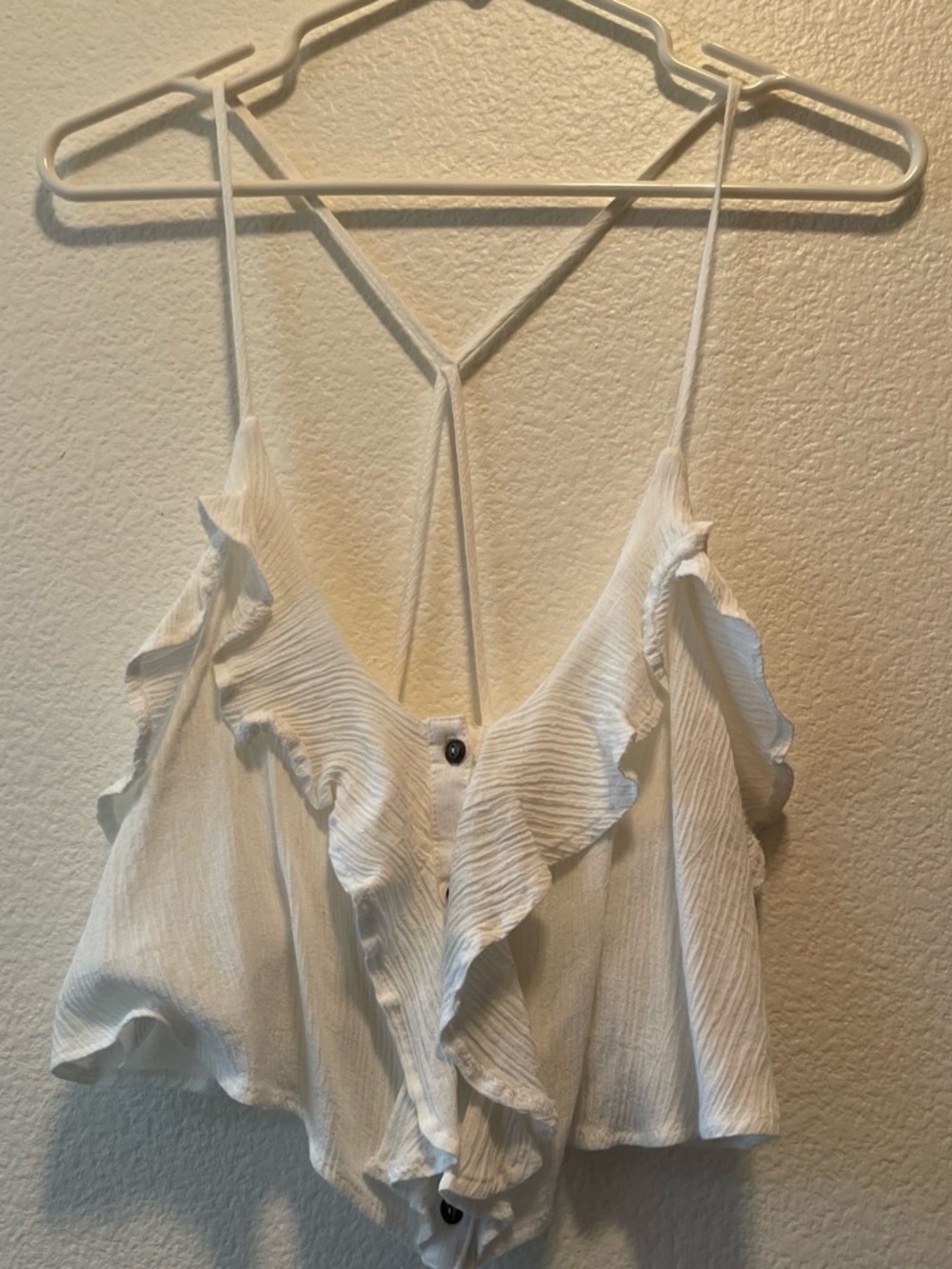 Phanuel White Ruffle V-Neck Tank Top